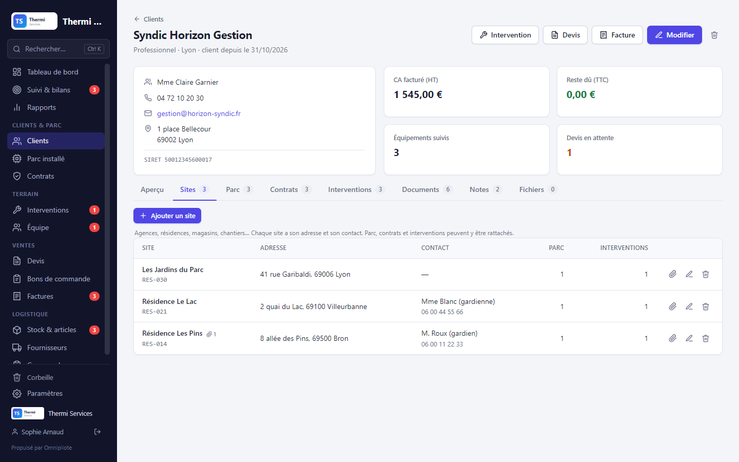 Sites d'un client